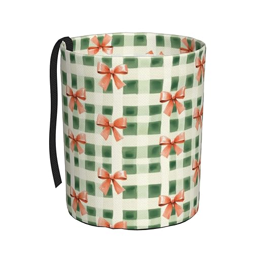 Green Plaid Red Bow Car Trash Can Leak-Proof Waterproof Hanging Trash Bin Collapsible Garbage Can for Car Accessories Travelling Camping