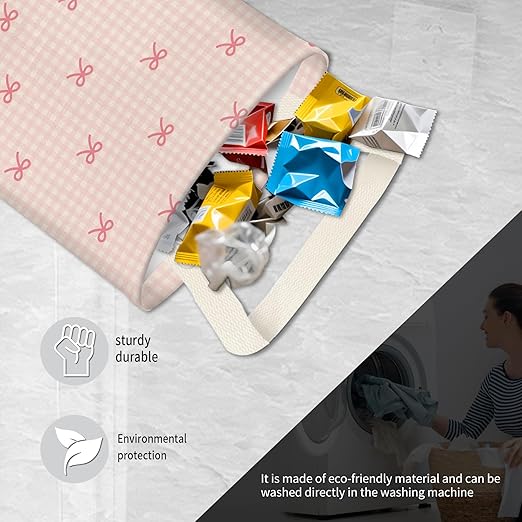 BEAKND Hanging Car Garbage Bag, Cute Car Trash Can Bag, Automotive Accessories for Women Men Cute Pink Checkerboard Bow