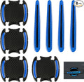 8PCS 3D Carbon Fiber Car Door Handle Protector Sticker, Universal Auto Door Handle Anti Scratch Cover Guard, Car Outdoor Safety Reflective Strips, Paint Guard Protective Films(Blue)