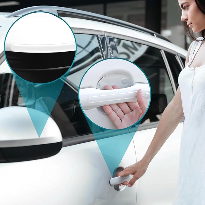 8PCS Car Door Handle Protector, Auto Door Bowl Anti-Scratches Silicone Guards, Car Bumper Rearview Mirrors Anti-Collision Strips for Cars Trucks SUVs (Transparent)