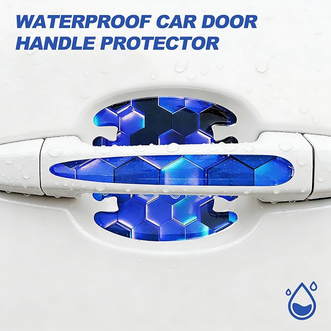 8 Pcs Car Door Handle Sticker, 3D Honeycomb Pattern Car Door Cup Protector, Universal Anti Scratches Auto Doors Handle Protective Film (Royal Blue)