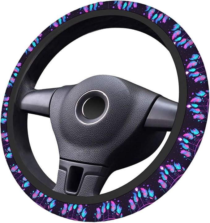 Swono Dream Catcher Feathers Steering Wheel Covers 15" Inch American Dream Catcher Feathers Universal Fit Most Car Sedans SUVs Comfort Grip Comfortable Neoprene Breathable Steering Wheel Protector