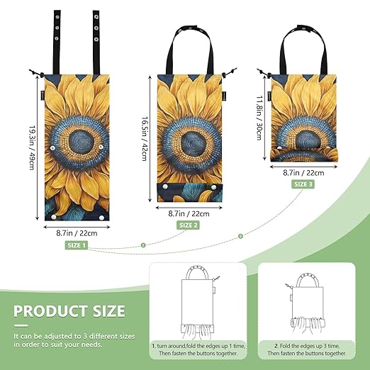 ALAZA Hanging Car Trash Bags Garbage Bag Trash Can for Back Seat Small Sunflower 2 Washable Storage Bag Retractable 2 Pack