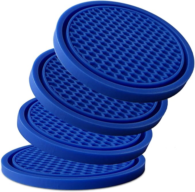 KULOLO Car Cup Holder Coaster 4 Pack - Non Slip & Shockproof,Flexible PVC Rubber Insert for Car/Truck/SUV/Van (2.75"x0.2") Universal Fit Auto Cup Holders Accessories for Women and Man (Blue)