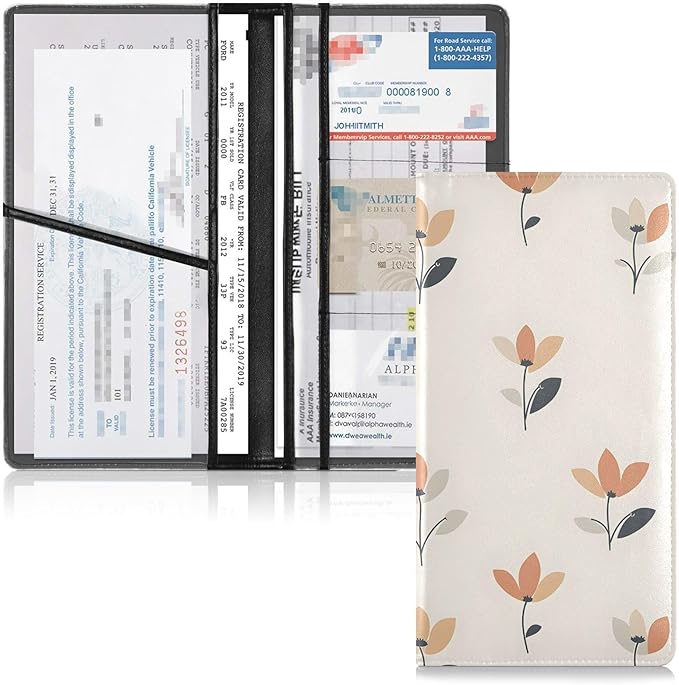 Simple Flowers Floral Car Registration and Insurance Card Holder Vehicle Glove Box Car Organizer Driver License Documents Holder Waller Case Organizers