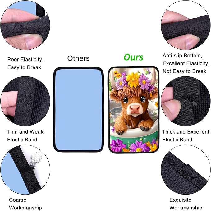 JANENFNA Car Armrest Cover Pads Universal Fashion Cute Auto Center Console Armrest Cover Pad with 2PCS Car Coasters Soft Waterproof Car Armrest Seat Protector for Women,Cow in Flower Bath