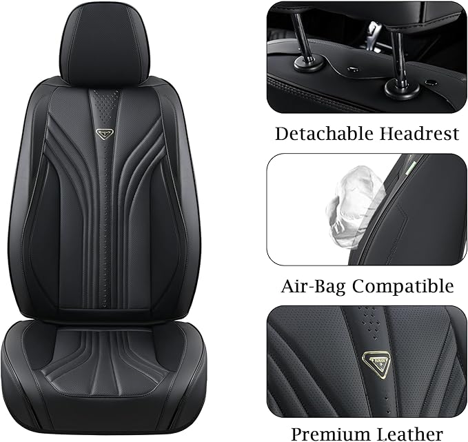 FLORICH Car Seat Covers, Black Leather Car Seat Covers Front Seats, Premium Leatherette Car Seat Cushion for Cars, Automotive Seat Protectors Universal Fit for Most Sedans Cars SUV Trucks