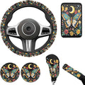 Butterfly Print Car Steering Wheel Cover 6 Pcs Flower Funny Car Interior Decor Cup Coaster Armrest Cover Fits Most Cars Trucks Vans and SUV