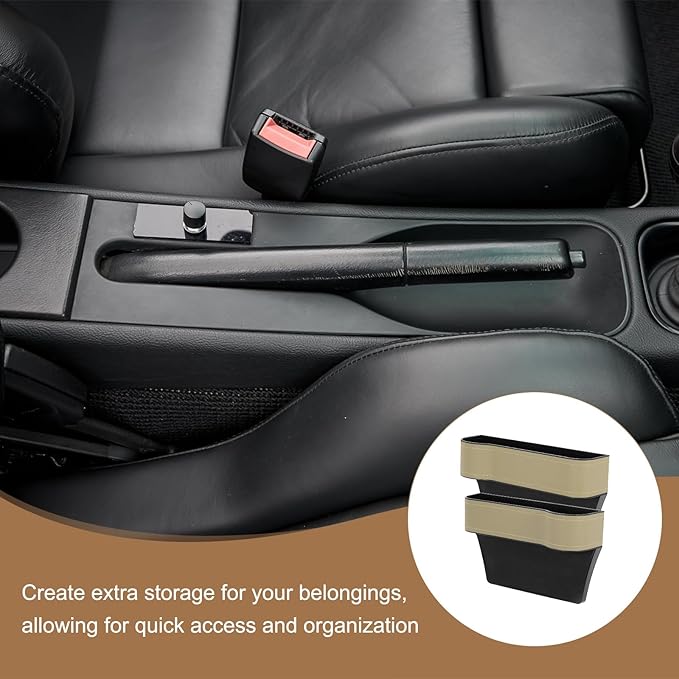 HARFINGTON Car Seat Gap Filler Organizer 10.2 x 6.5 x 3.1 Inch ABS+Leather Universal Car Organizer Storage Box Between Seat and Console (Left) with Cup Holders for Phone Keys, Beige