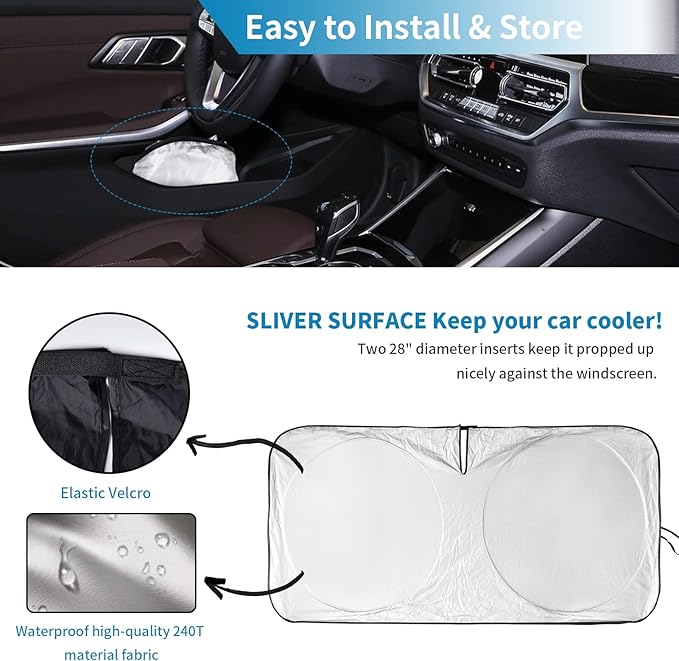 for Toyota Corolla 1990-2025 Windshield Sun Shade, Front Window Sunshade for 2022 Corolla Prius Yaris Sienna Toyota C-HR 2018-2023 Custom Fit Windshield Cover Sun Visor 210T Reflective Car Accessorie