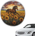 Steering Wheel Sun Shade Fit Most Car Truck SUV Van Block UV Rays Vehicle Steering Wheel Protector Interior Accessories, Sunset Glow Sunflower Running Horse Pattern