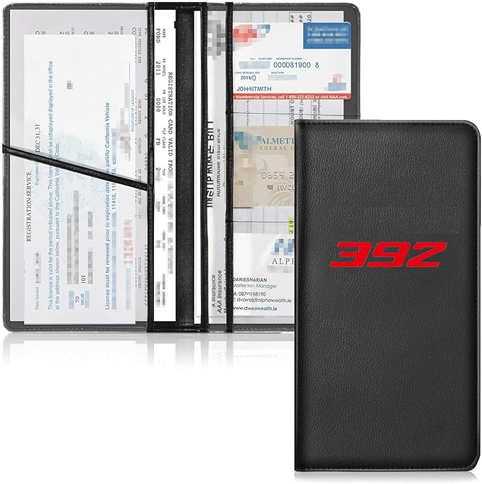 HANNHAI Leather Car Registration and Insurance Cards Holder, Vehicle Glove Box Car Organizer Documents License Compatible with Dodge Challenger Durango SRT 392 Auto Interior Accessories