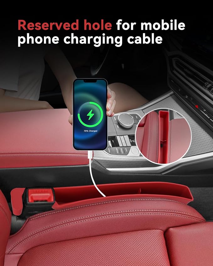 Edotim Car Seat Gap Filler, Seat Gap Organizer with Phone Holder, Car Seat Accessories, Car Organizer Fit SUV Truck-2PCS Red
