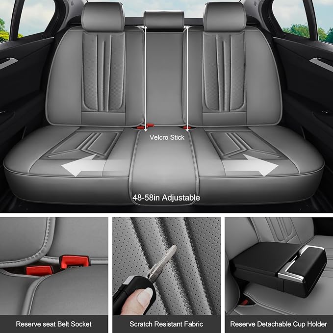 SCDOOCA Car Seat Covers Full Set Gray, Luxury Leather Car Seat Covers, Waterproof and Breathable Seat Covers, Universal Car Seat Protector Fit for Cars, Trucks, SUVs, Pick-ups (Gray, FullSet)