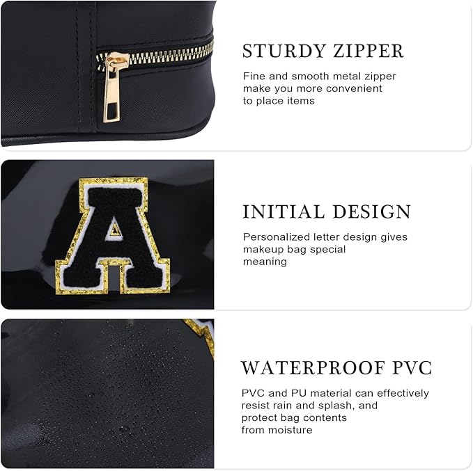 YOOLIFE Travel Clear Makeup Bag Toiletry Bag, Make up Bag Waterproof Toiletry Bags for Women Cosmetic Bag Valentines Gifts for Women Personalized Mother Girlfriend Wife Gifts Black S