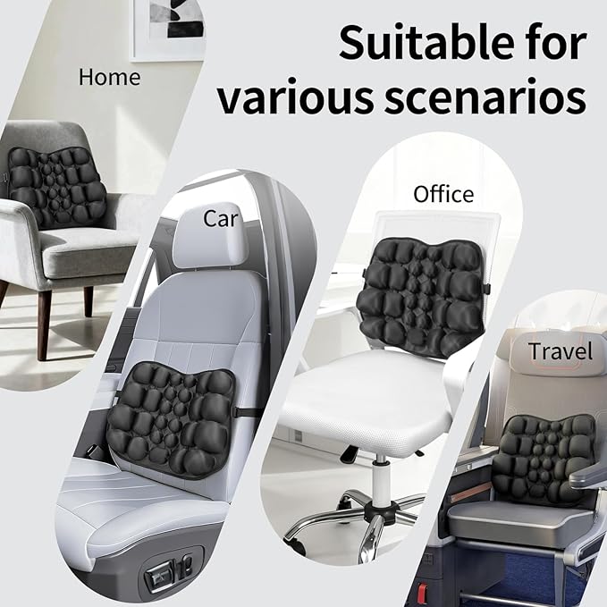 VentaEase Inflatable Lumbar Support Pillow for Car & Office Chair - Tailbone Pain Relief Air Seat Cushion for Driver, Wheelchair, Airplane Seat, Travel - 17.7x14.3x2.0 Inches