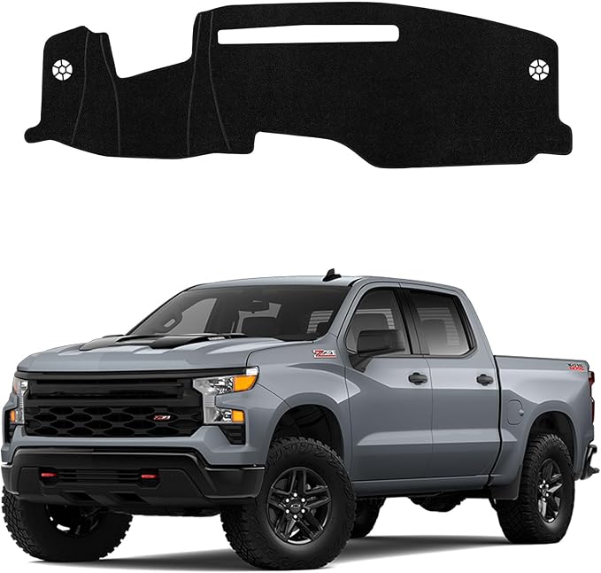 Dashboard Mat Cover for 2022-2025 Chevy Chevrolet Silverado/GMC Sierra 1500 Accessories, 2024 2025 Silverado & Sierra 2500HD 3500HD Nonslip Center Console Sunshield Glare UV Rays Protector