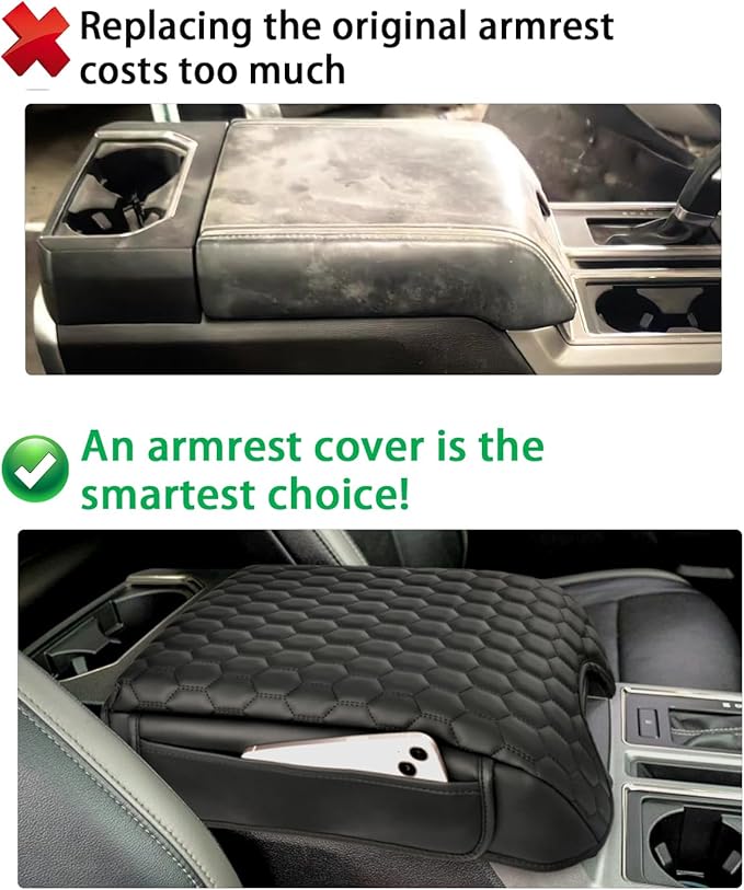 Center Console Cover Compatible with 2015-2020 F150, 2017-2022 F250 F350 F450, 2018-2024 Expedition Bucket Seat Console, 1.2'' Thickened Middle Console Cover with Pockets(Bucket Seat Only)