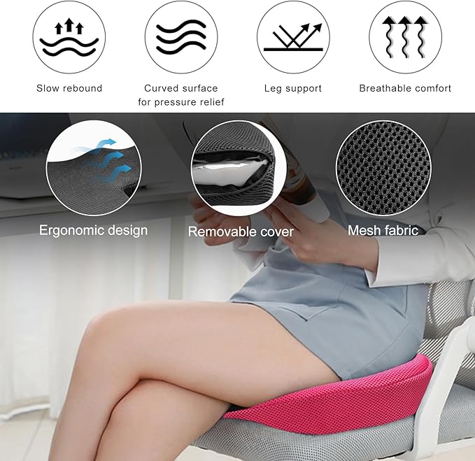 Car Seat Cushion, Memory Foam Cushion for Tailbone Pain & Sciatica Relief, Ergonomic Seat Cushion Comfortable Chair Relief Pillow for Car Office Wheelchair, car Accessories (Rose Red, Mesh)