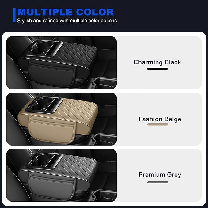 Center Console Cover Leather Armrest Cover Fit for Nissan Pathfinder 1994-2025 Middle Console Cushion with Storage Box&Cup Holder & Phone Slot(Beige)