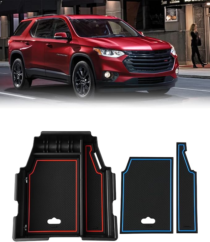FIILINES Center Console Organizer for Chevrolet Traverse 2018-2023, Center Console Tray Secondary Armrest Storage Box ABS Insert Container with Anti-Slip Mats