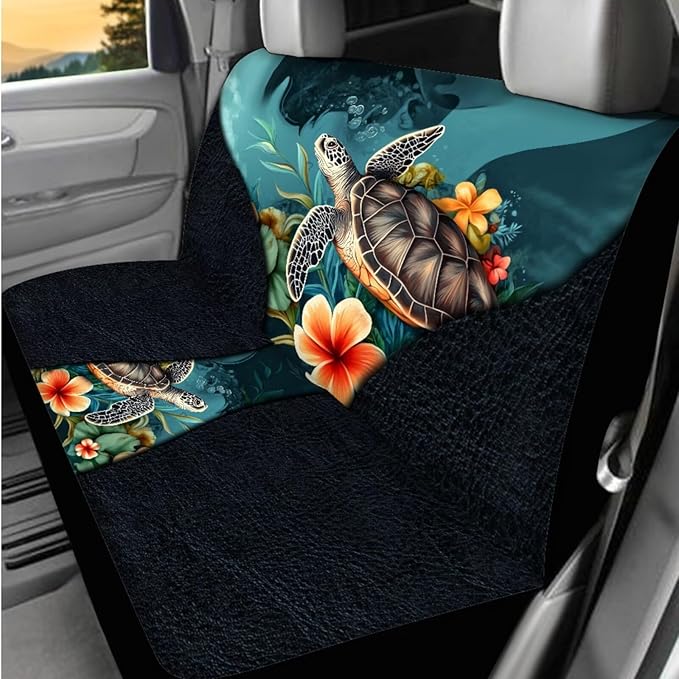 DNGKAOJE Hawaiin Sea Turtle Car Seat Covers Full Set,13 Pieces Art Turtle Print Seatbelt Shoulder Pads,Collapsible Garbage Bin,Armrest Pad Cover,Armrest Pad Set for Women Men Auto Interior Accessories