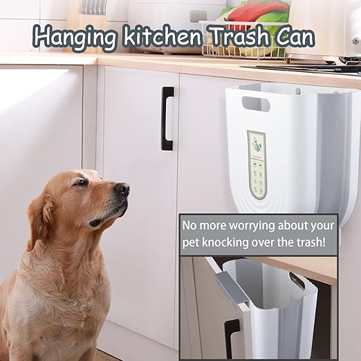 2PCS Hanging Kitchen Trash Can, Collapsible Trash can for Kitchen, Wall Mounted Foldable Small Garbage Can Compost Bin, 6L+10L Under Sink Waste Bin for Cabinet/Bedroom/Car/Bathroom (Grey)