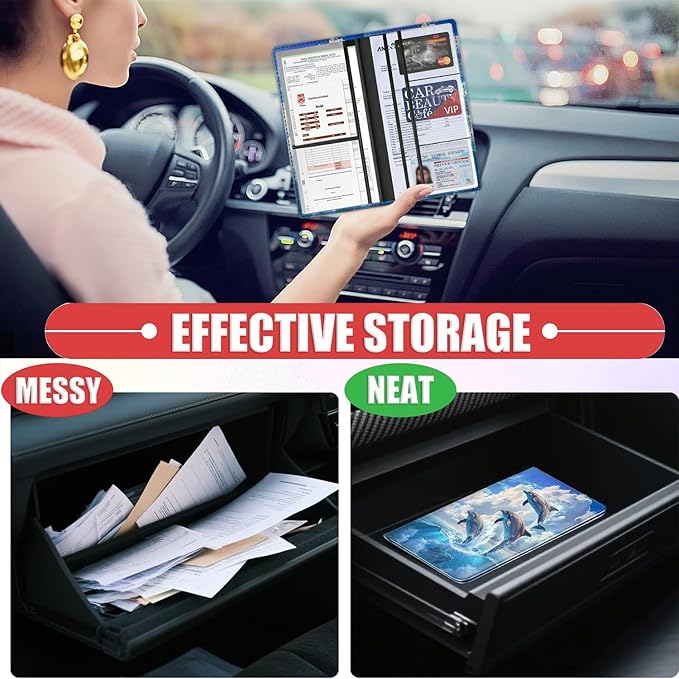 SOTWONSO Car Registration Holder, Waterproof PU Leather Vehicle Card Document Glove Box Organizer, Women Interior Auto Accessories Case for Cards, Driver License Car Insurance Holder, Dolphin Pattern