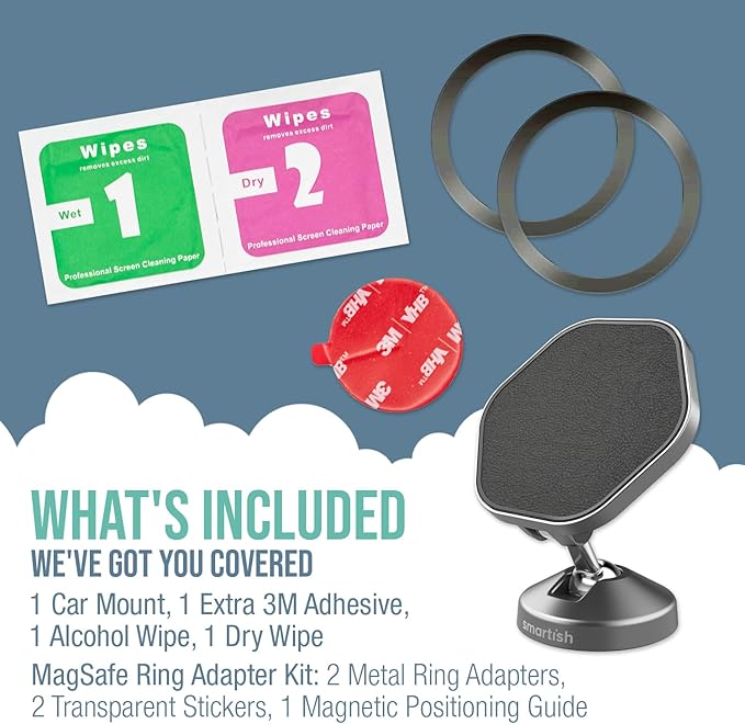 Smartish® MagSafe Mountaineer Car Mount - Compatible w/Apple iPhone 17/16/15/14/13 - Magnetic Stick on Adhesive Phone Holder - Extra Strength Magnet for Apple Accessories - Black Tie Affair
