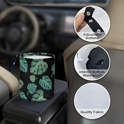 Brosoneto Tropical Palm Leaves Car Trash Can Collapsible Back Seat, Front Console, Floor, or Hanging Headrest Waste Basket - Car Garbage Accessory Portable Car Trash Can Car Decoration
