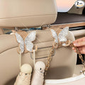 2 Pack Butterfly Bling Car Seat Headrest Hooks for Purses and Bags Aesthetic Design Car Hooks Rhinestones Hanger for Car Back Seat Organizer Storage Hook Bling Car Accessories（Light Brown）