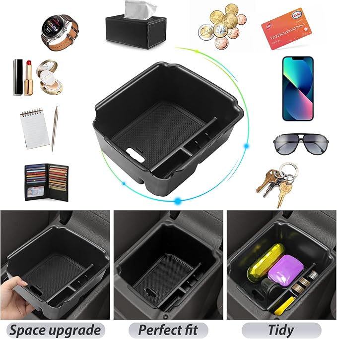 SKTU for 2022 2023 2024 Volkswagen Taos Center Console Organizer 2022 2023 2024 Taos Accessories Insert ABS Black Materials Tray Armrest Secondary Storage Box