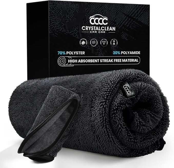 Crystal Clean 1300GSM Car Drying Towel - XL (24x36) Microfiber Towels for Cars with Double Twisted Loop, Professional Detailing Towel for Car Detailers - Quick Dry, Paint Safe & Swirl-Free