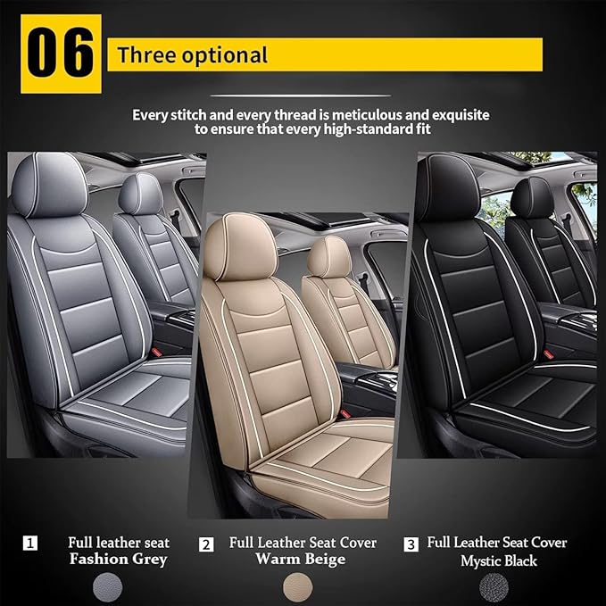 YORKNEIC Car Seat Covers Fit for Hyundai Santa Fe 2007-2024 2025 5 Seats Full Set Faux Leather Car Seat Cover Protector Cushion (Beige)