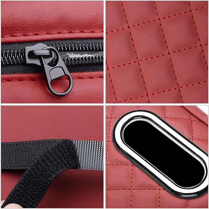 Car Arm Rest Cover Pad for Ford Maverick 2022 2023 2024, Leather Memory Foam Center Console Cushion with 2 Storage Bags and a Tissue Box Universal Car Interior Accessories,C/Black-Red