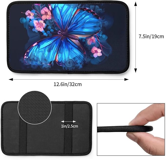 Car Center Console Armrest Cover Blue Butterfly Armrest Pads Fit for Most Cars Sedans Vans Truck Vehicles, SUVs Animal Pink Floral Auto Armrests Cushion
