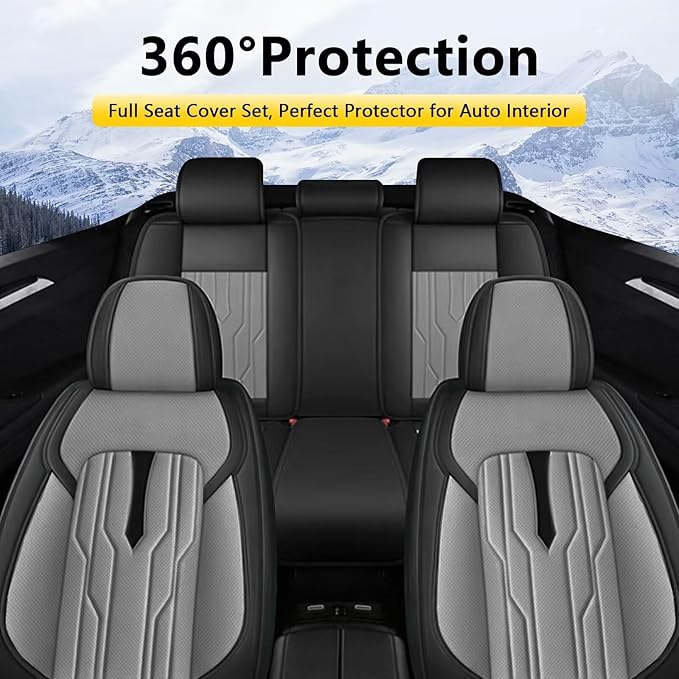 YORKNEIC Fit for kia Sportage Seat Covers Full Set 2009-2023 2024: 5 Seats Waterproof Leather Car Seat Covers Protector (2 Row 5 Seat, Black & Grey)