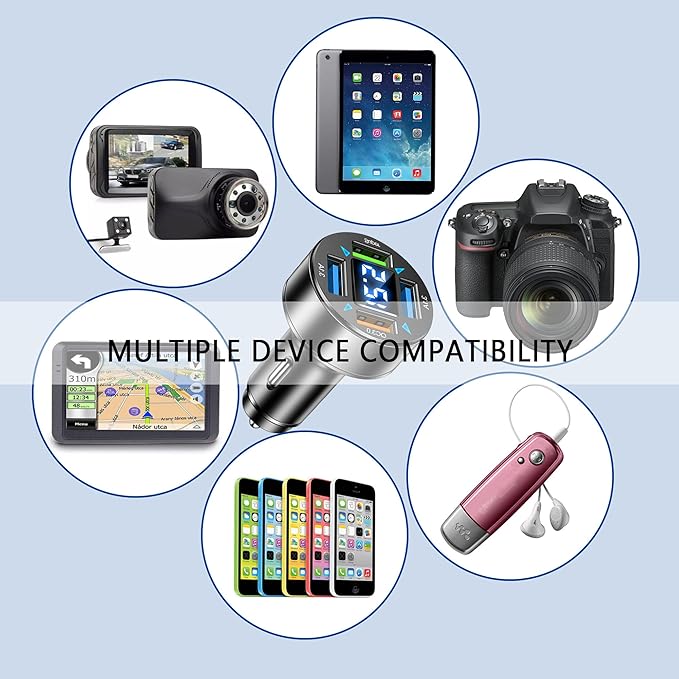 66W Fast Car Charger,4 Ports Cigarette Lighter USB Charger with LED Voltmeter,QC3.0/Super Port Car Charger Adapter Fast Charging,Compatible with Android/Samsung Galaxy/iPad(QC3.0/Super)
