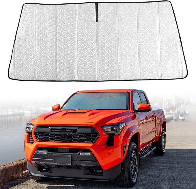 Trumgeta Custom Fit Windshield Sun Shade Fit for Toyota Tacoma 2024 2025 2026, Complete Light & UV Blocking Foldable Sunshade 4th Gen Tacoma Accessories