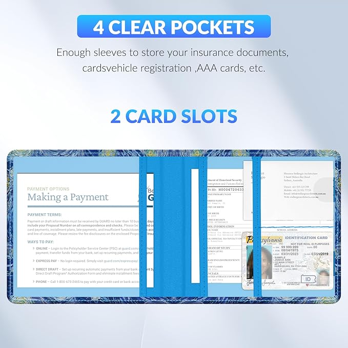 Pisypox Car Registration and Insurance Card Holder，Vehicle Glove Box Car Organizer，Accessories Case for Storing Driving Licences, Cards, Documents
