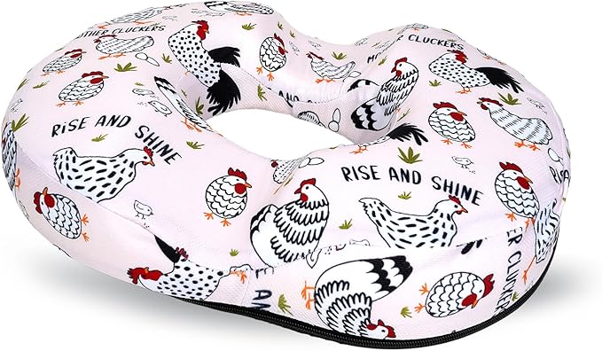 Donut Pillow for Hemorrhoids Seat Cushion for Tailbone Pain Relief - Chicken Rooster Home Office Chair Cushion for Long Sitting Work - Memory Foam Car Seat Cushions for Driving Butt Pain Pressure