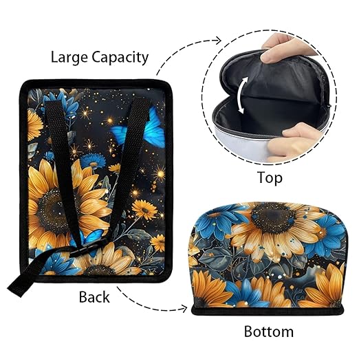 Sunflower Auto Car Trash Can Hanging Car Garbage Bag with Lid Washable Leak Proof Car Trash Bin Hanging for Front Back Seat，Blue Butterfly Sunflower Vehicle Rubbish Bin