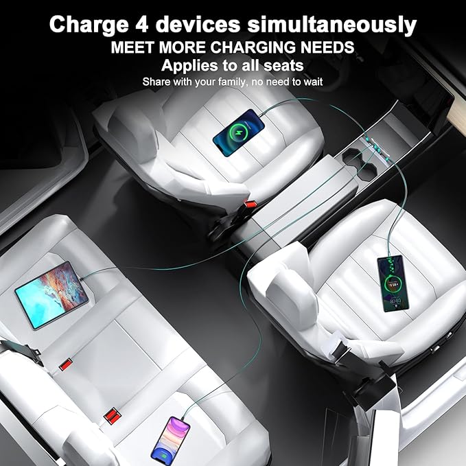 Blacloachai Waterproof USB Hub for Tesla Model 3 and Model Y - 2023/2022/2021 Dock with 4-Port Retractable Charging Cable Supporting Fast Charging (not Compatible with 2024 Model 3)