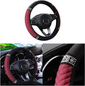 Bling Car Steering Wheel Cover, 15 Inch Rhinestones Soft Leather Elastic Steering Wheel Protector, Sparkly Crystal Diamond for Women Girls, Car Interior Accessories for Most Cars (Wine Red)