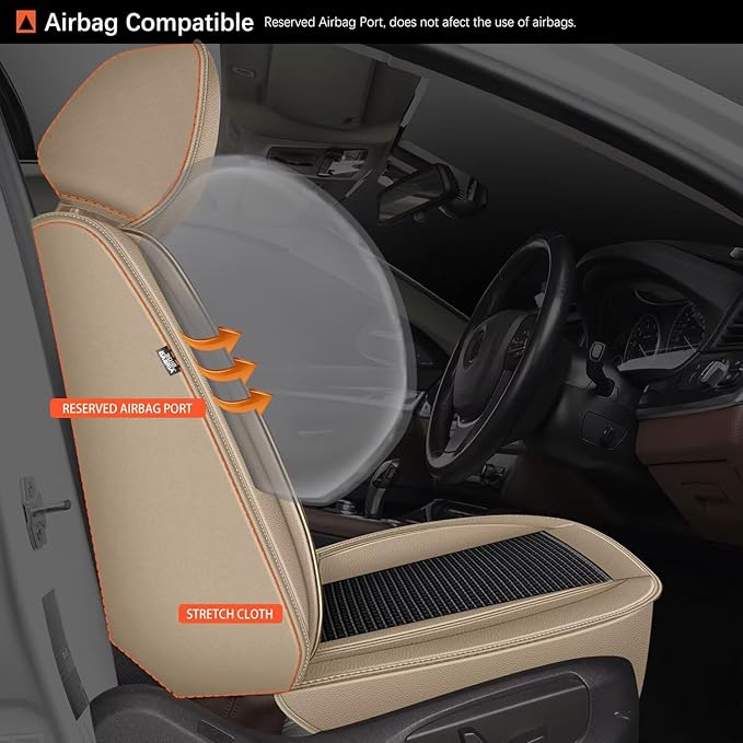 DISUTOGO Full Set Seat Covers Fit for Nissan Kicks 2018-2025 2026 Waterproof Faux Leather Automotive Cushion Protector Car seat Covers Compatible Airbag(5 Seats, Black&Beige)