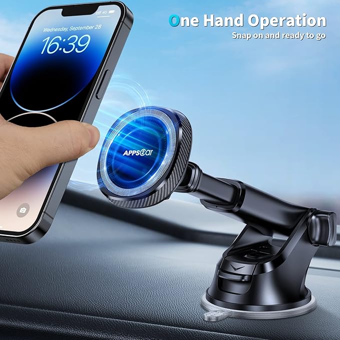APPS2Car for MagSafe Car Mount, Magnetic Phone Holder for Dashboard Windshield iPhone Car Holder Compatible with iPhone 15 14 13 12 Pro Plus Max Mini MagSafe Mount, 17 Strong Magnets, Green