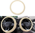 Elastic Stretch Car Steering Wheel Cover, Comfortable Steering Wheel Cover Universal for 14.5-15 Inch, Warm in Winter & Cool in Summer, Anti-Slip Breathable Ice Silk (Beige)