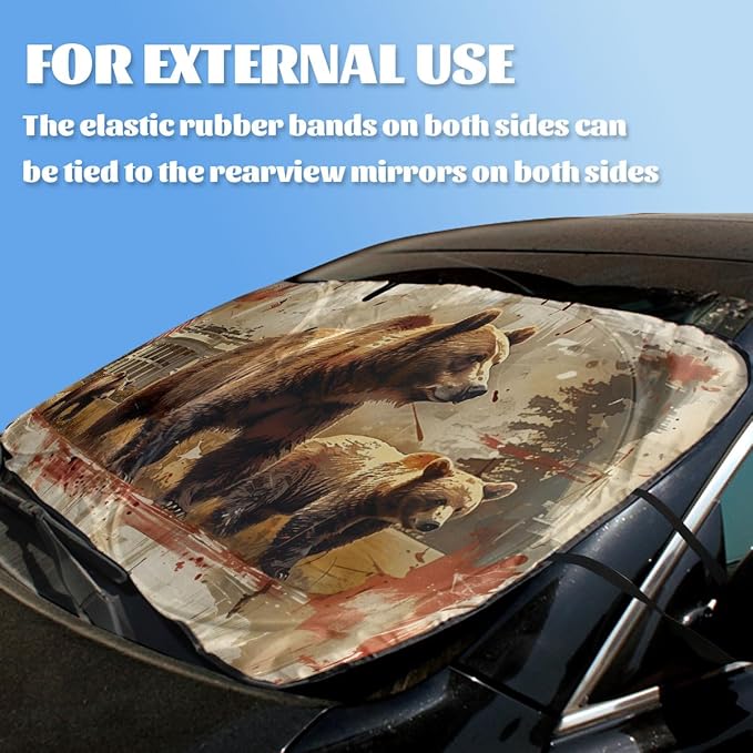 Brown Bears Car Windshield Sunshades Wildlife Animals White House USA Flag Front Window Sun Shade Blocks UV Rays Sun Visor Protector for Car Sedan Truck SUV Accessories 59" L x 31.5" W