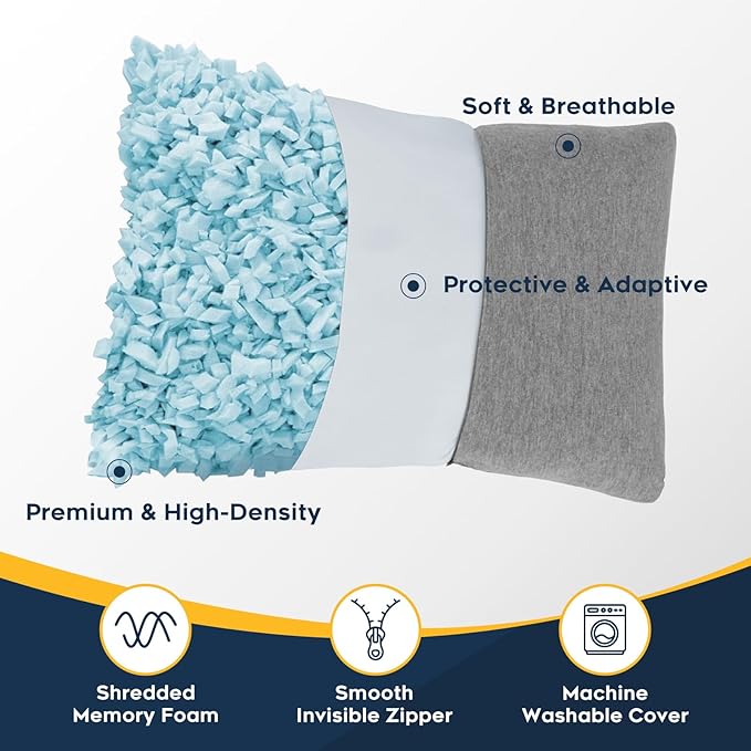 CushyOasis All-in-1 Camping Pillow Set - Shredded Memory Foam Small Travel Neck Pillow for Sleeping with Eye Mask, Earplugs & Washable Cover, Compact for Backpacking, Hiking, Airplane, Car, L Size