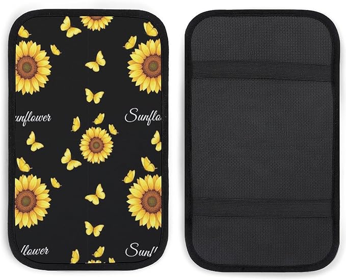 PPIKTC Auto Center Console Armrest Cover Beautiful Butterfly Sunflower, Universal Soft Comfort Handrail Box Cushion for Car, Suitable for Most Vehicles